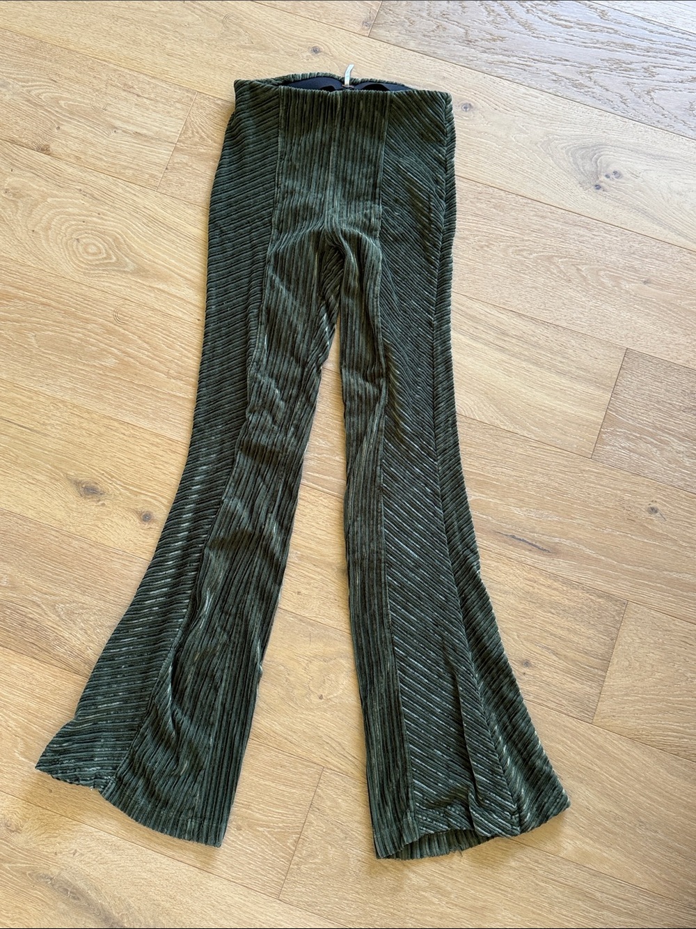 Free People Olive Green Velvet Ribbed Flared Pants